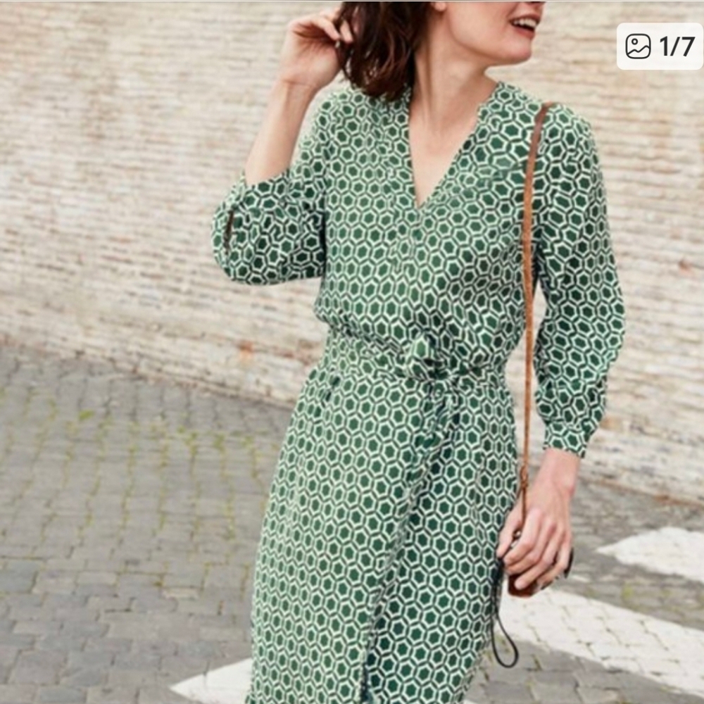 Boden Green Geometric Midi Dress UK 18/US 14